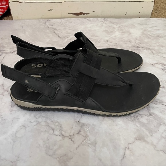 Sorel Size 10 Out N About Black Leather Slingback Thong Sandals NL 3259-010 shoe - Picture 7 of 13